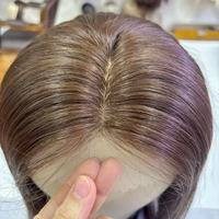 Topper capillaire hybride en dentelle de soie de qualité médicale, ligne de cheveux naturelle sans couture pour femmes, cuir chevelier naturel, blond brun pour cheveux clairsemés