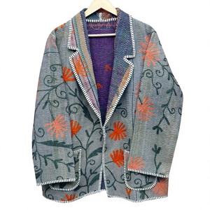 Vintage Handmade Knitted Long Stripe Kantha Reversible Eco-Friendly Cotton Winter <b>Jacket</b> for <b>Women</b> Boho Ethnic Fashion Outerwear - Product Image 1