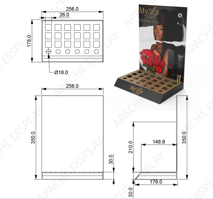 Apache Acrylic Lipstick Counter Top Display Rack Stand for Cosmetic Shelves for Make up Retail Store Showing Stand — view 2