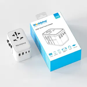 Worldplug PD 65W GaN Type-C Fast Charger Global World International Power Adaptor Universal Travel Plug Adapter