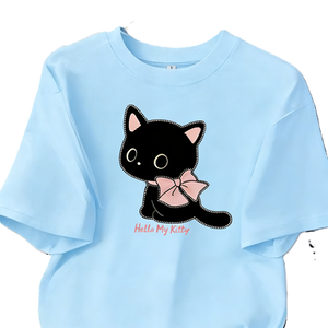 <span class=keywords><strong>T</strong></span>-<span class=keywords><strong>shirt</strong></span> avec motif d'animaux mignons, chat avec grand nœud papillon, texte <span class=keywords><strong>Hello</strong></span> My <span class=keywords><strong>Kitty</strong></span> - Product Image 3