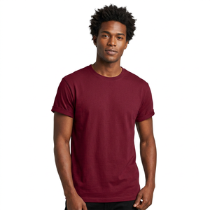 Men's Regular Fit Solid Burgundy Short Sleeve O-Neck Cotton T-Shirt Casual Jersey Knit Style - Product Image 1