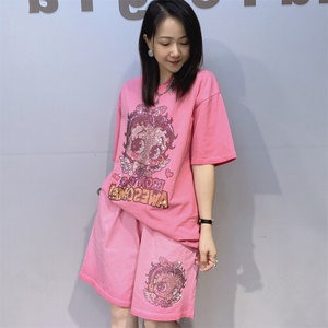 Conjunto Casual de Verano para Mujer, Camiseta de Manga Corta con Degradado de Color + Pantalones Cortos, con Pedrería Termoadhesiva, para Comercio Exterior Transfronterizo - Product Image 2