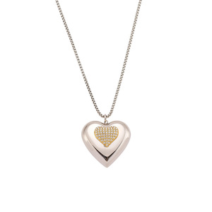 Chaîne à breloque cœur bicolore imperméable, zircon brillant, plaqué or, acier inoxydable, bijoux pour femmes - Product Image 6