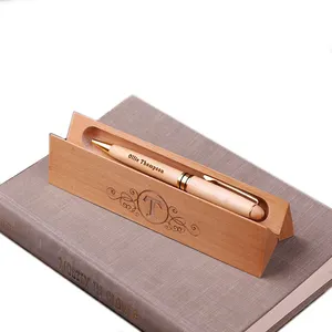 Personal isierte Holz Desktop Pen Set Gravierte Logo Text Luxus Corporate Werbe geschenk Holzkiste