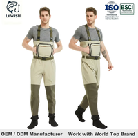 Pantalon de pêche premium imperméable à 3 couches en tissu respirant avec pieds en néoprène et coutures thermosoudées, unisexe, pour la pêche à la mouche en extérieur