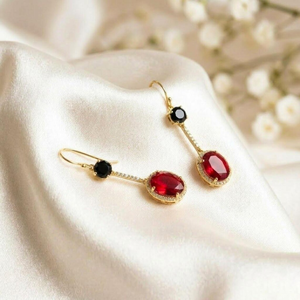 Handmade Ruby and Black Obsidian <b>Earrings</b> with Faceted Red Gemstone Drops in Sterling <b>Silver</b> or Gold Filled Statement <b>Dangle</b> - Product Image 4