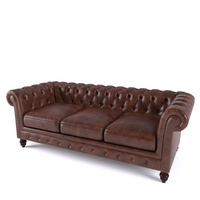 Modernes Englisches Leder-Chesterfield Quadratisches 3-Sitzer Gestepptes Sofa Wohnzimmermöbel für Villen Schulen Keller
