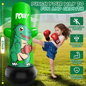 Sac de frappe gonflable dinosaure pour enfants, jouet de frappe gonflable de 47 pouces de hauteur, jouet dinosaure gonflable avec action de rebond pour enfants - Product Image 5