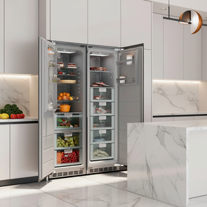 Réfrigérateur-congélateur <span class=keywords><strong>encastrable</strong></span> électrique sans givre 306L+222L, efficace énergétiquement et silencieux, pour usage hôtelier et domestique - Product Image 1