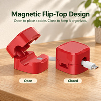 Pengatur Kabel Magnetik dengan Tutup Berengsel dan Alas Perekat untuk Kabel Charger USB di Meja, Nakas, dan Permukaan Furnitur