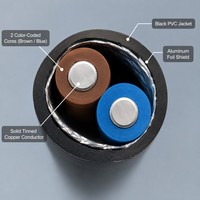 Câble Pigtail M12 2 Broches Codées A Mâle/Femelle, Connecteur Droit Blindé IP67 Étanche en PVC avec Contacts en Laiton Plaqué Or pour
