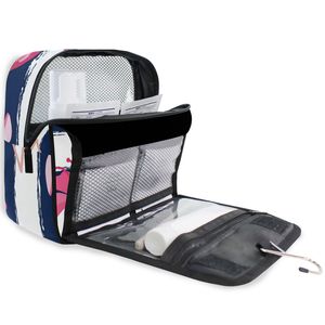 Trousse de Toilette Suspendue Tendance à Imprimé Flamant Rose en Tissu Sergé avec Crochet pour Voyage, Personnalisable en Gros - Product Image 6
