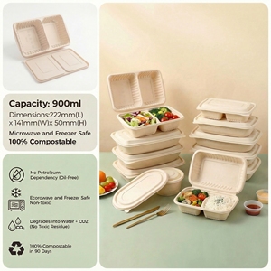 Boîte à emporter carrée à compartiments séparés en amidon de maïs, <span class=keywords><strong>vaisselle</strong></span> 100 % <span class=keywords><strong>compostable</strong></span> - Product Image 6