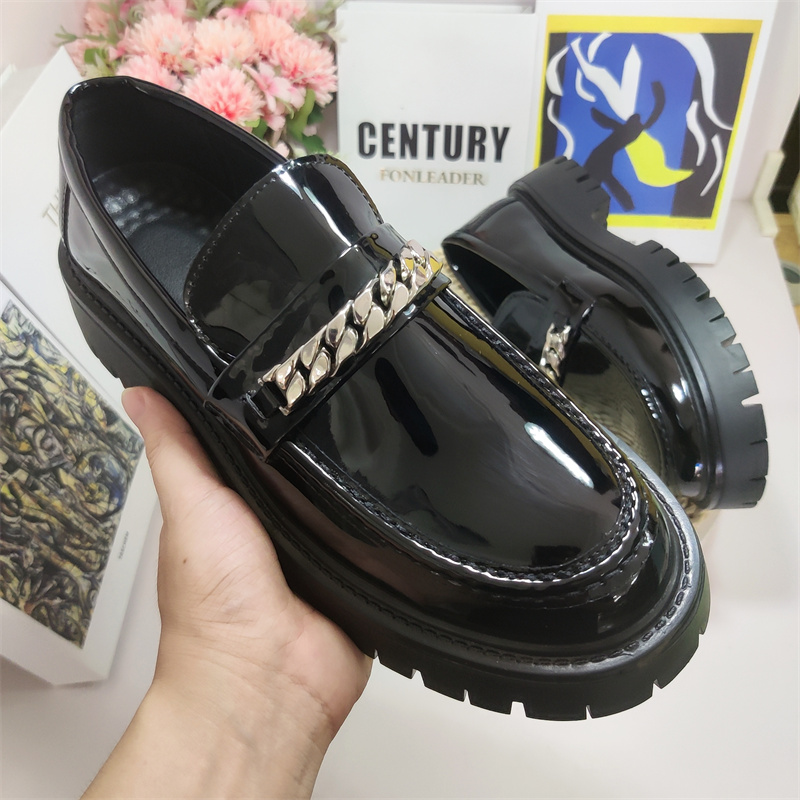 Height Increasing Thick Sole Round Toe Green Patent Leather