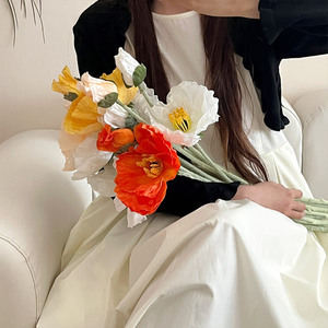 Artificial Poppy <b>Flowers</b> Flocked <b>Silk</b> High Simulation Wedding Home Decor Props - Product Image 4