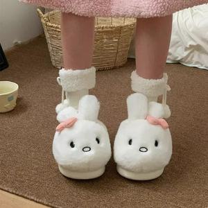 XIXITIAO Pantuflas de Conejo de Orejas Largas con Lazo para Mujer, Pantuflas de Casa de Felpa Cálidas para Invierno, Antideslizantes y Acogedoras para Interiores - Product Image 3