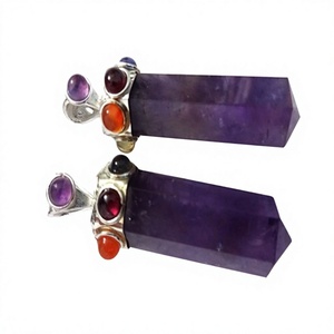 Collier pendentif à pointe en cristal hexagone améthyste à la mode avec collier à breloques de guérison sept chakras - Product Image 1
