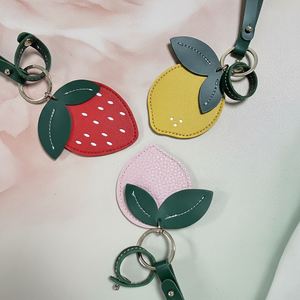 Pu Leather Strawberry Locator Keychain Leather Locator Peach Lemon Fruit Holder Valentine's Day Festival <b>Gift</b> - Product Image 1