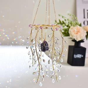 Carillon éolien en pierre brute de cristal naturel, ornement suspendu, attrape-soleil en branche de saule, décoration moderne pour jardin et fenêtre de Noël - Product Image 5