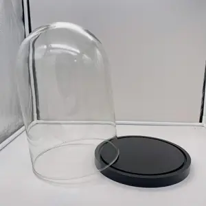 Benutzer definierte Luxus klare Mini-Blume Display Kuppel Glas Glocke Cloche Gläser decken Terrarium Glas Handwerk mit LED-Licht und Holz sockel