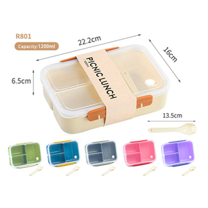 Large Capacity 3 Compartments Heatable Leak Proof Portable Square Plastic Bento <b>Lunch</b> <b>Box</b> Transparent Top Lid <b>School</b> Ready - Product Image 6
