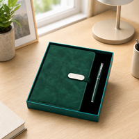 Carnet A5 avec logo personnalisé, boucle argentée, stylo, 2 pièces, coffret cadeau d'affaires vert, boîte souvenir