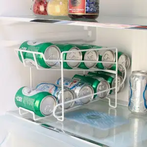 Estante de almacenamiento de latas de cerveza y Cola, estante de doble capa para bebidas frescas, refrigerador de cocina, nuevo