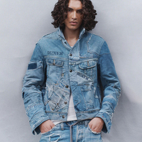DiZNEW 2025 Veste en jean pour homme grande taille, veste en jean de créateur unique avec fermeture éclair tendance et décoration boutonnée