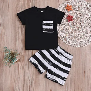 Summer Baby Boy Clothes Sets Solid Color Tシャツ + Striped Shorts Two Piece Outfits Baby Clothing Sets Kids Casual Wears