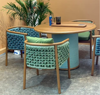 Ensemble table et chaises de salle à manger en teck massif avec cordage tressé, chaises de salle à manger imperméables pour l'extérieur, meubles de jardin pour patio, cour arrière, villa