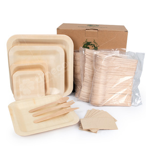 Ensemble d'assiettes rondes jetables en bagasse, ustensiles biodégradables compostables, couverts, fourchettes, couteaux, cuillères, marque <span class=keywords><strong>Timeco</strong></span> - Product Image 4