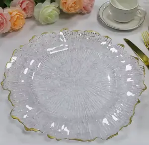 豪华婚礼派对酒店装饰便宜透明13英寸向日葵塑料充电板带金圈