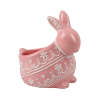 Vente en gros de bols à bonbons en céramique rose gaufrée en forme de lapin de Pâques, jardinières à succulentes mignonnes en forme de lapin, décorations pour la maison, plats de rangement, personnalisation OEM