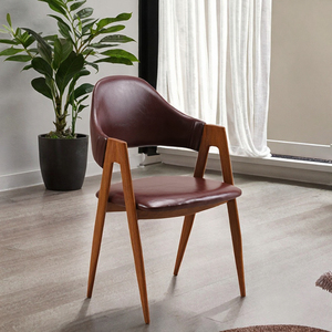 Vente directe d'usine, chaise de salle à manger moderne confortable en bois massif de style nordique, avec accoudoirs en cuir, meubles pour la maison - Product Image 3
