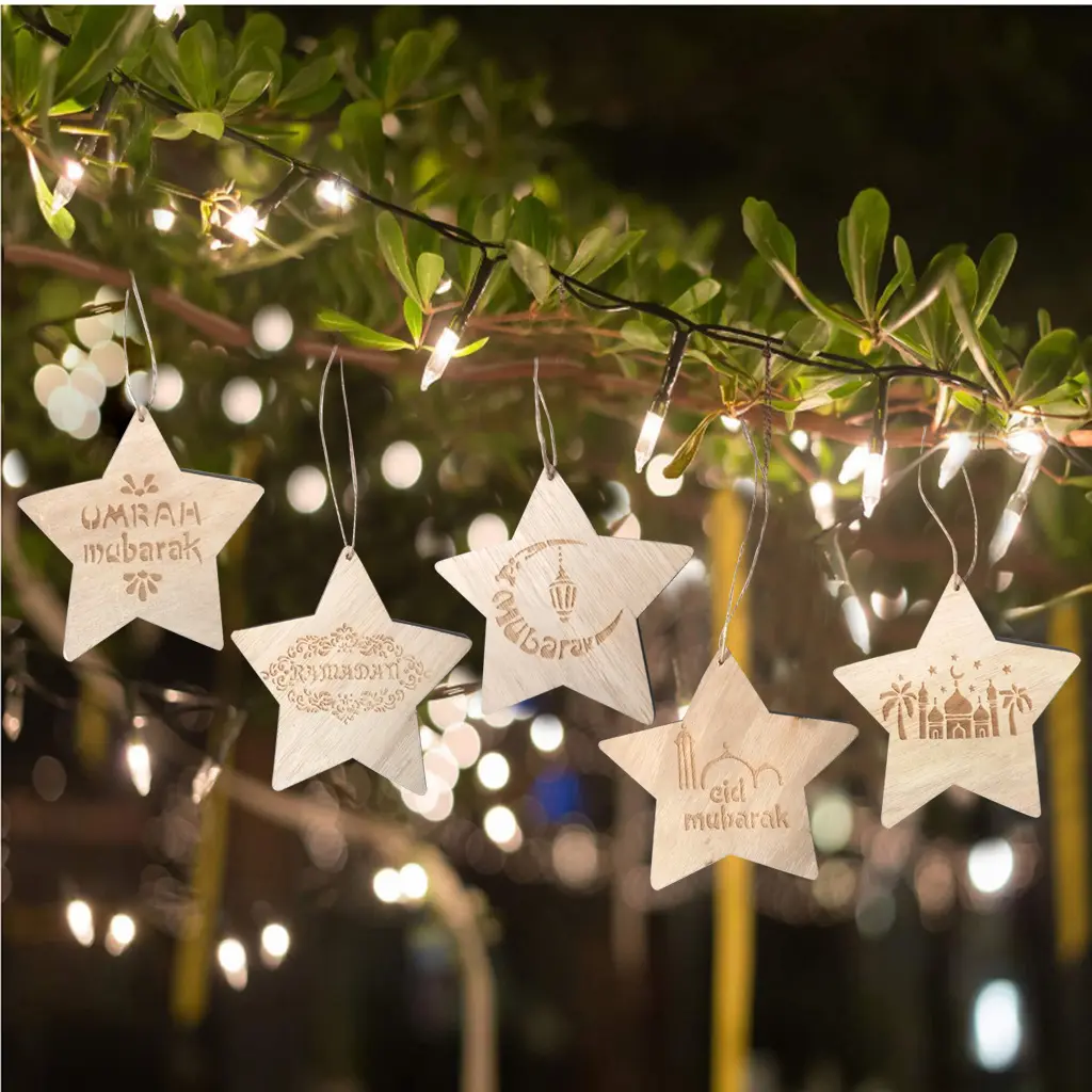 Noel ev dekorasyonu asılı beş köşeli ahşap yıldız zarif ahşap zanaat