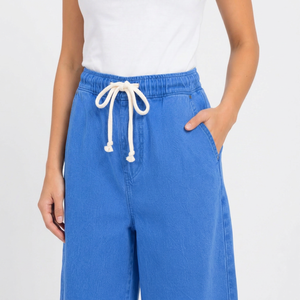 Stylish Women's Breathable Denim Baggy <b>Jeans</b> Pant with Full <b>Elastic</b> <b>Waist</b> Comfortable Solid Pattern Long Lasting Quality - Product Image 1