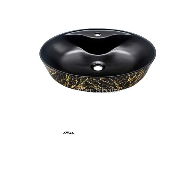 تصميم جديد دائري ذهبي خارجي أسود مظهر جرانيت داخلي حوض أدوات فنية كونترتوب