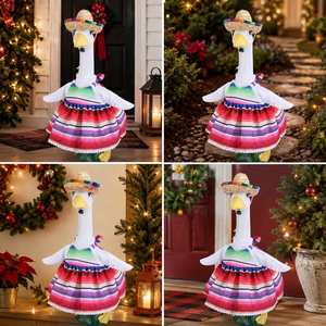 Pink <b>Dress</b> Costume Straw Sombrero Fiesta Porch Goose Clothes Garden Yard Party Decor - Product Image 6