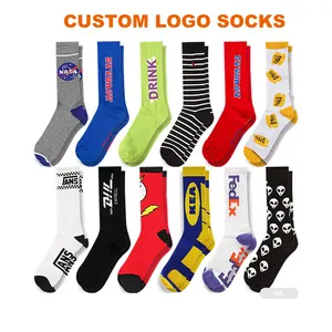 (KH 070) desain Kustom Kapas Socken Pribadi Logo Bordir Pria Tabung Fashion Kaus Kaki Sox Kru Gaun Kaus Kaki Banyak Saham