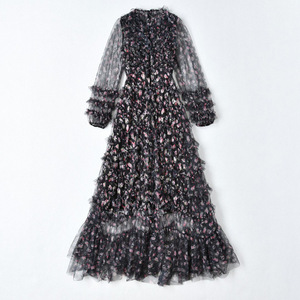 Robe de soirée en maille, longue et Sexy, tenue en cascade, à volants, manches longues, vêtement d'été pour femmes, modèle <span class=keywords><strong>2022</strong></span> - Product Image 2