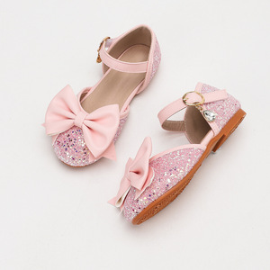Zapatos de niña con lazo de lentejuelas rosas, cómodos y elegantes, para fiestas y actuaciones, talla grande, estilo princesa con hebilla hueca. - Product Image 2