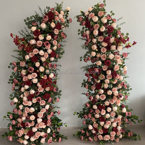 Nouvelle Arrivée LEDA : Arche Florale de Mariage en Roses Artificielles, Roses Bourgogne et Pivoines Crème, Chemin de Table pour Décoration d'Événements et de Fêtes - Product Image 1