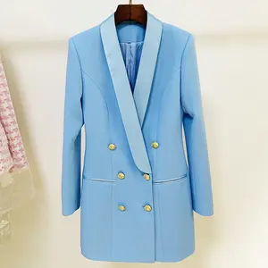 Women ladies casual office daily button pocket decoration Lapel wrinkled Pink Long Sleeve Blazers Jackets