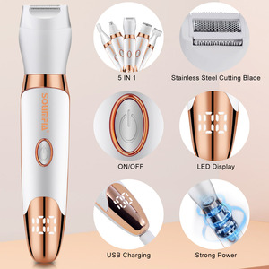 SOLIMPIA Depiladora Facial 5 en 1, Afeitadora Facial, Recortadora de Bikini, Depiladora Portátil para Mujer, Depiladora Eléctrica con Pantalla LED - Product Image 3