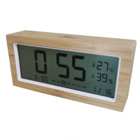 Réveil numérique intelligent à affichage LCD avec rétroéclairage, affichage de l'heure, de la température, de l'humidité, du jour et de la date, fonction snooze, en bambou, en bois