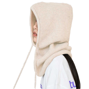 Bonnet cagoule tricoté en acrylique chaud d'hiver à rayures avec cordon de serrage réglable pour le voyage - Product Image 6