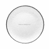 Plat en verre blanc rond vintage avec bord argenté, assiette de chargeur de 33cm, petit motif végétal pour fêtes, événements, ensemble pour hôtels