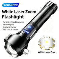Lampe torche LED en alliage d'aluminium avec zoom, marteau de sécurité, coupe-ceinture de sécurité, lampe tactique, fixation magnétique latérale, étanche, USB