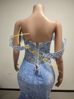 Ocstrade Prêt à expédier - Contactez-nous avant de commander Robe de bal sirène bleu clair scintillante, épaules dénudées, robe de soirée ornée de fleurs 3D et de strass